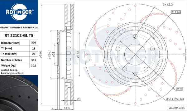 Tarcza hamulcowa przednia RT22102GLT5 Rotinger