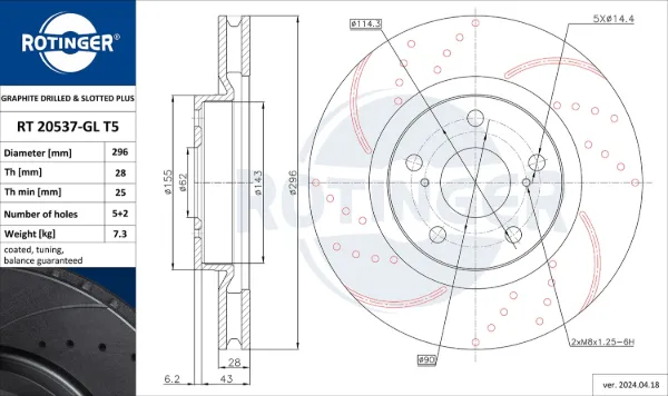 Tarcza hamulcowa przednia RT20537GLT5 Rotinger