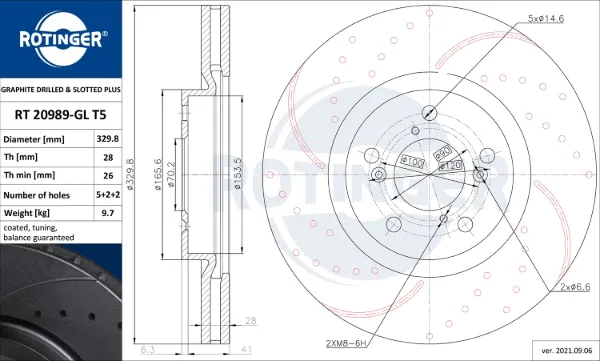Tarcza hamulcowa przednia RT20989GLT5 Rotinger