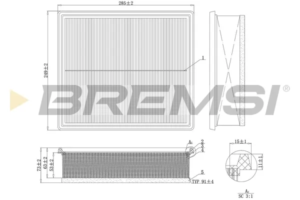 Filtr powietrza FA1216 Bremsi