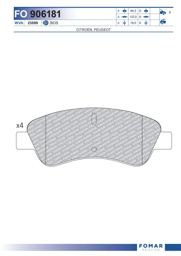 Klocki hamulcowe przednie tarczowe FO906181 Fomar Roulunds