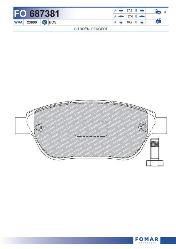Klocki hamulcowe przednie tarczowe FO687381 Fomar Roulunds