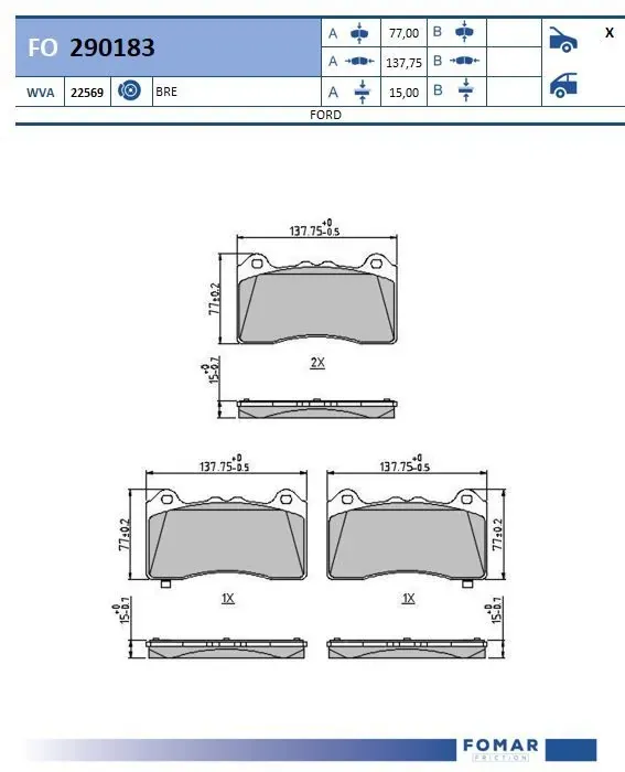 Klocki hamulcowe przednie tarczowe 2003983 Ford