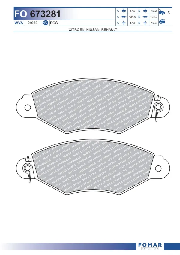 Klocki hamulcowe przednie tarczowe FO673281 Fomar Roulunds