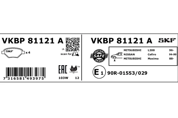 Klocki hamulcowe przednie tarczowe VKBP81121A SKF