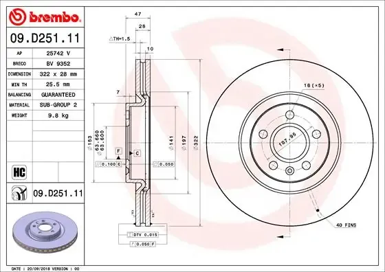 Tarcza hamulcowa przednia 09D25111 Brembo
