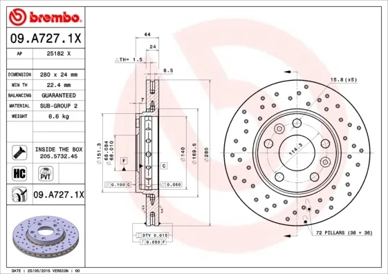 Tarcza hamulcowa przednia 09A7271X Brembo