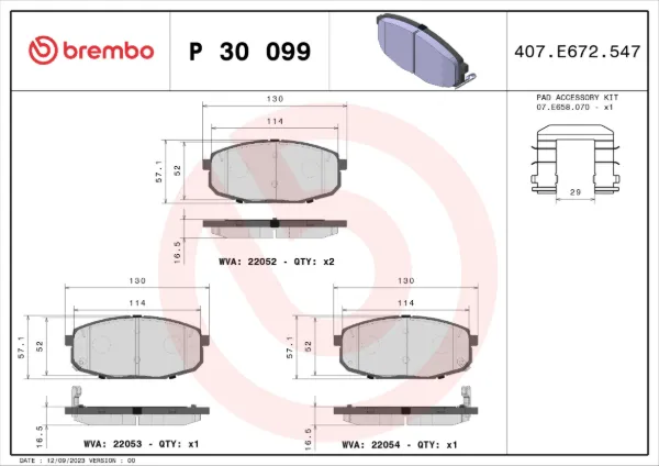 Klocki hamulcowe przednie tarczowe P30099 Brembo