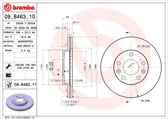 Tarcza hamulcowa przednia 09B46310 Brembo