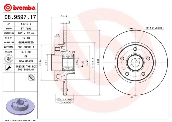 Tarcza hamulcowa tylna 08959717 Brembo