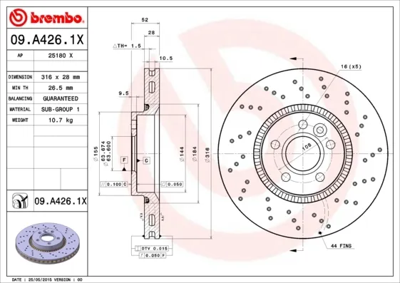 Tarcza hamulcowa przednia 09A4261X Brembo