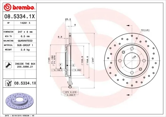 Tarcza hamulcowa tylna 0853341X Brembo