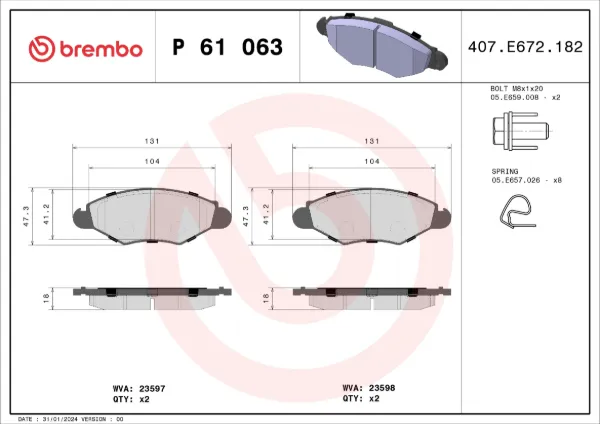 Klocki hamulcowe przednie tarczowe P61063 Brembo