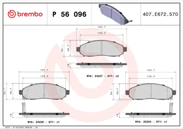 Klocki hamulcowe przednie tarczowe P56096 Brembo
