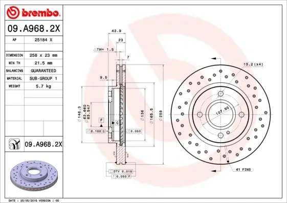 Tarcza hamulcowa przednia 09A9682X Brembo