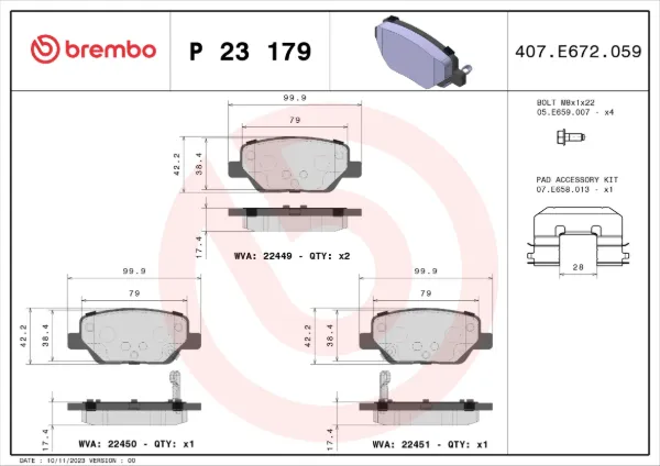 Okładziny (klocki) do hamulców tarczowych tylne P23179 Brembo