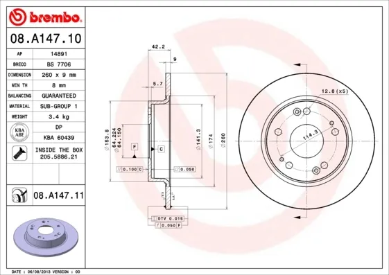 Tarcza hamulcowa tylna 08A14710 Brembo