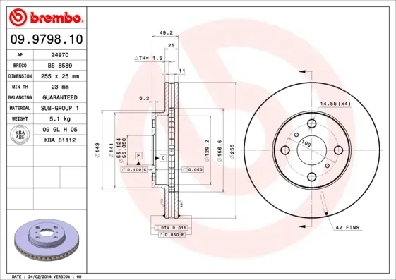 Tarcza hamulcowa przednia 09979810 Brembo