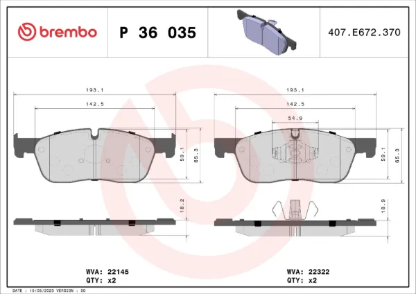Klocki hamulcowe przednie tarczowe P36035 Brembo