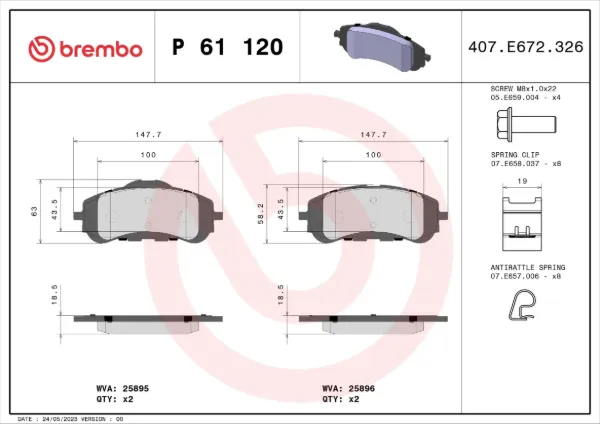 Klocki hamulcowe przednie tarczowe P61120X Brembo