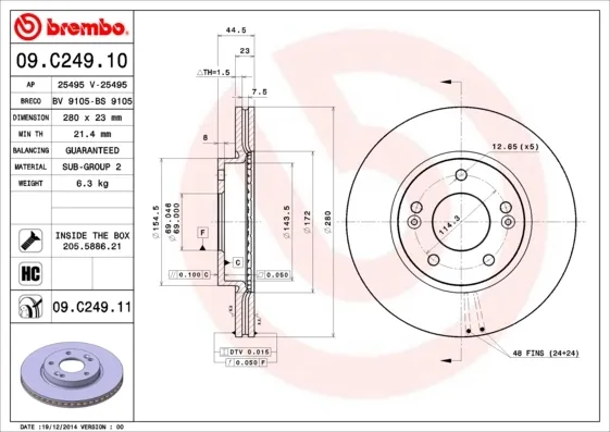 Tarcza hamulcowa przednia 09C24911 Brembo
