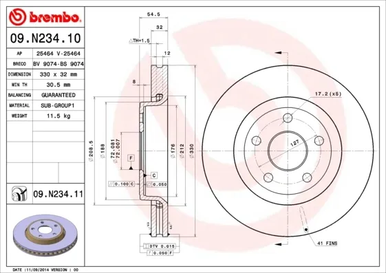 Tarcza hamulcowa przednia 09N23411 Brembo