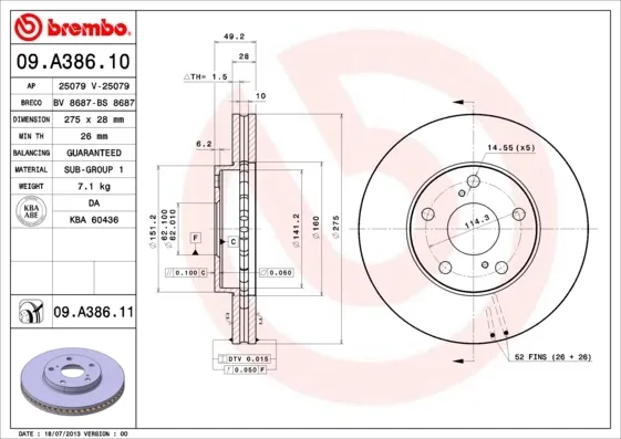 Tarcza hamulcowa przednia 09A38611 Brembo