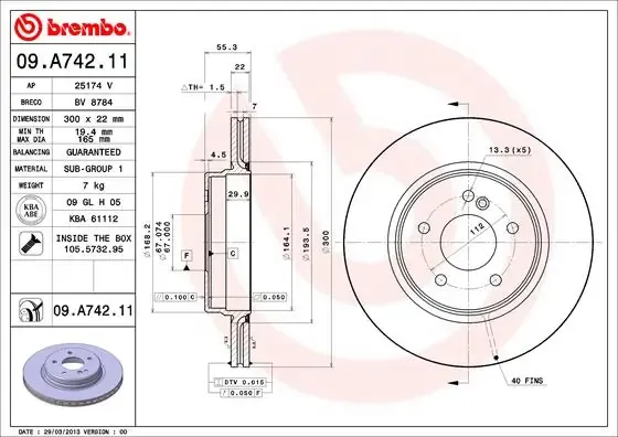 Tarcza hamulcowa tylna 09A74211 Brembo