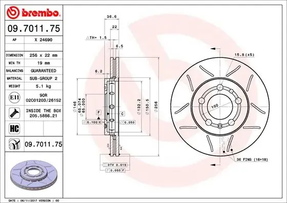 Tarcza hamulcowa przednia 09701175 Brembo