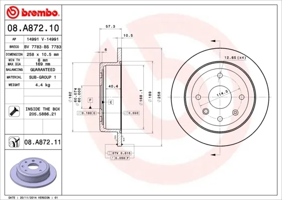 Tarcza hamulcowa tylna 08A87210 Brembo