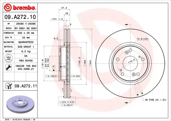Tarcza hamulcowa przednia 09A27211 Brembo