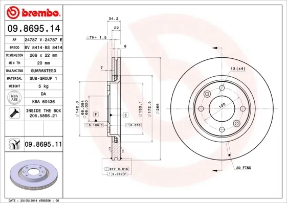 Tarcza hamulcowa przednia 09869514 Brembo