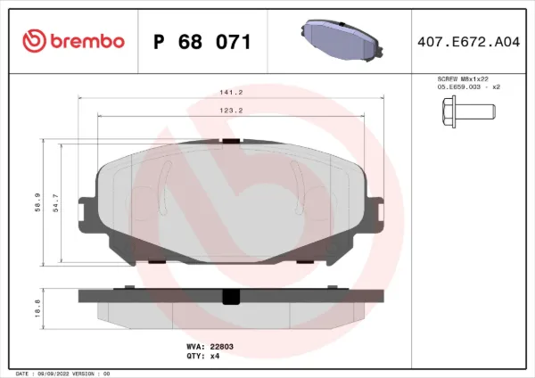 Klocki hamulcowe przednie tarczowe P68071X Brembo