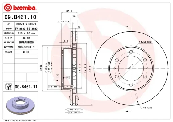 Tarcza hamulcowa przednia 09B46111 Brembo