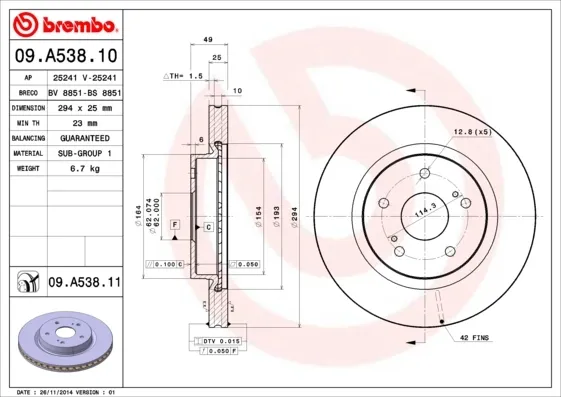 Tarcza hamulcowa przednia 09A53810 Brembo