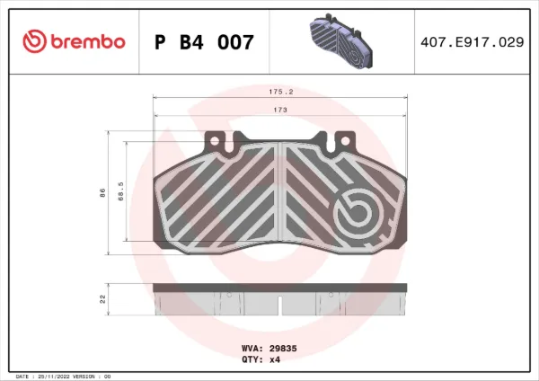 Okładziny (klocki) do hamulców tarczowych tylne PB4007 Brembo