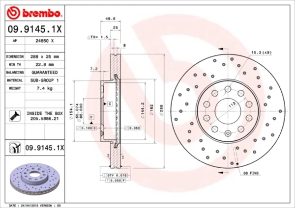 09.9145.1X Brembo tarcza hamulcowa przednia