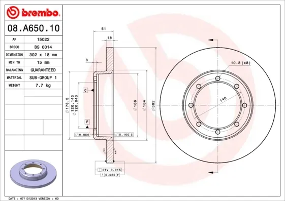 Tarcza hamulcowa tylna 08A65010 Brembo