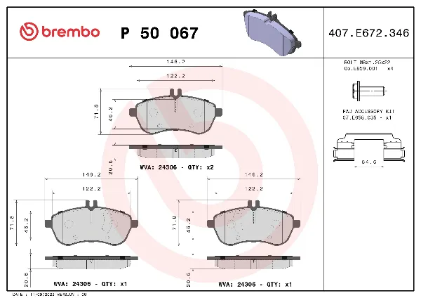 Klocki hamulcowe przednie tarczowe P50067 Brembo