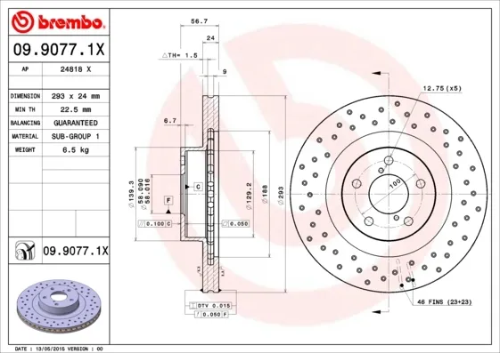 Tarcza hamulcowa przednia 0990771X Brembo