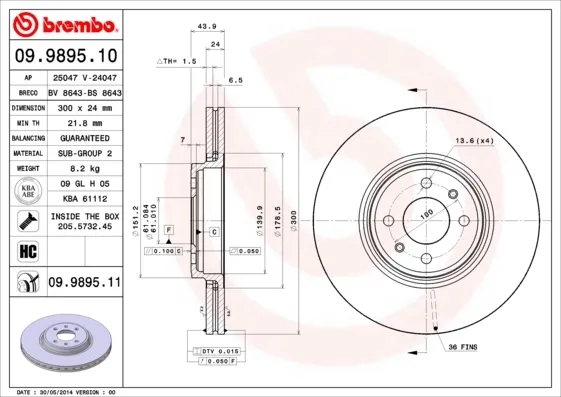 Tarcza hamulcowa przednia 09989510 Brembo