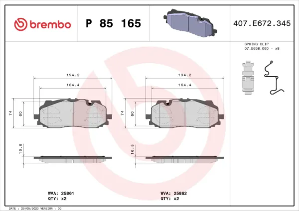 Klocki hamulcowe przednie tarczowe P85165 Brembo