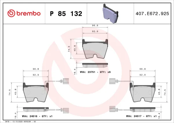 Klocki hamulcowe przednie tarczowe P85132 Brembo