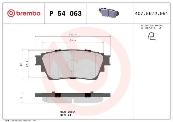 Okładziny (klocki) do hamulców tarczowych tylne P54063 Brembo