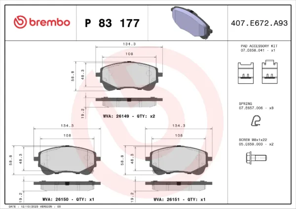 Klocki hamulcowe przednie tarczowe P83177 Brembo