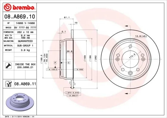 Tarcza hamulcowa tylna 08A86910 Brembo