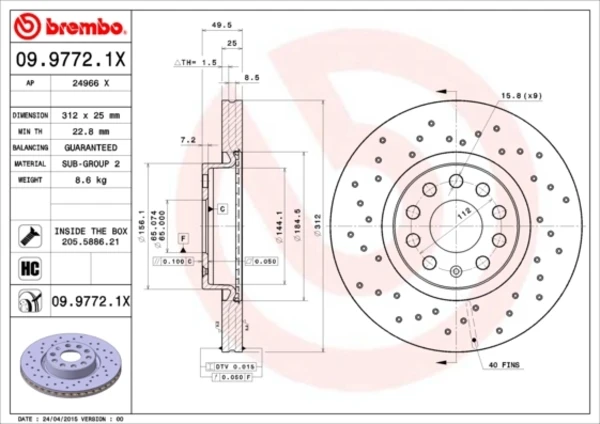 09.9772.1X Brembo tarcza hamulcowa przednia