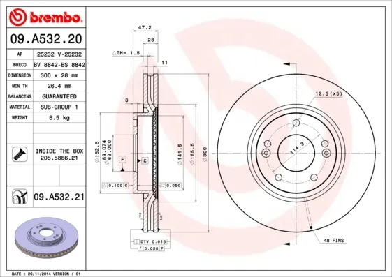 Tarcza hamulcowa przednia 09A53220 Brembo