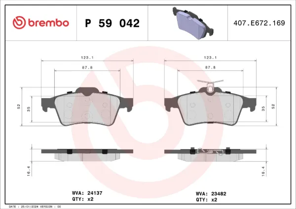Okładziny (klocki) do hamulców tarczowych tylne P59042 Brembo