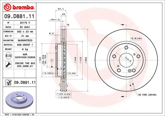 Tarcza hamulcowa przednia 09D88111 Brembo